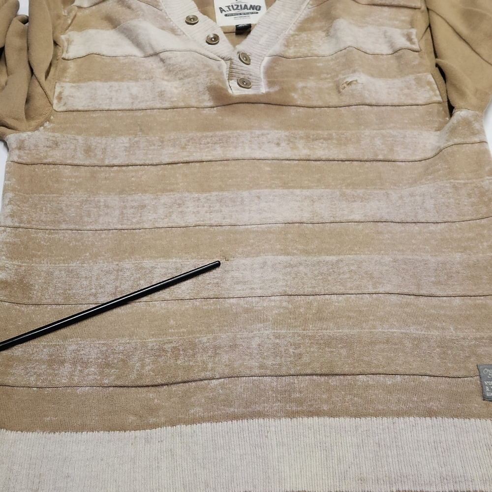 Mens A. Tiziano Wheat Tan Distressed Front Buttoned Sweater Size Large Gorp - Picture 13 of 14